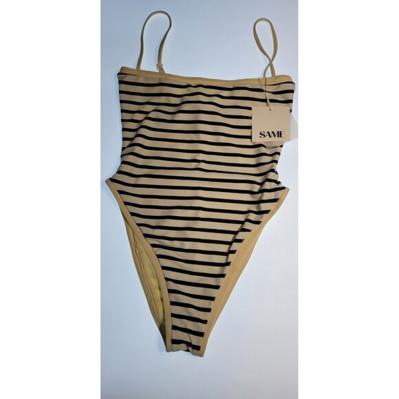 SAME Los Angeles Swim Womens One Piece ColorBlock Stripped Navy Blue Medium - Picture 5 of 12